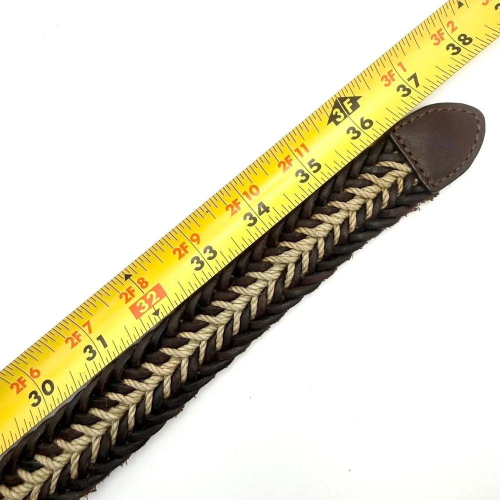 Brighton Mens 32 Braided Leather Rope Belt Brown Tan Woven Brass Buckle 91007